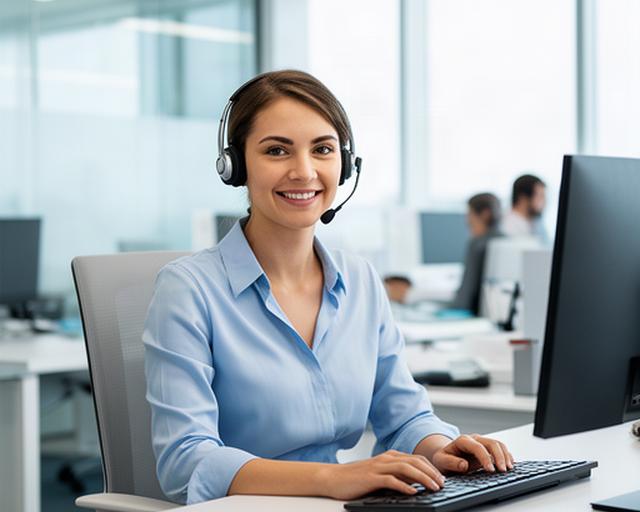 Meertalige klantenservicemedewerker met headset aan een modern bureau in een licht callcenter nabij Schiphol